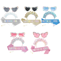 Ensemble de déguisement d'anniversaire pour fille : Écharpe, bandeau et lunettes de soleil style princesse avec perles pour fête d'anniversaire de filles