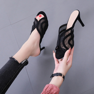 Open Toe Fish Mouth <b>Shoes</b> Women's Mesh Breathable Workplace Flip Flops Women's 2025 Summer New Thin Heel High Heels - Product Image 2
