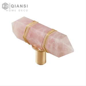 Qiansi HK0104 黄铜天然水晶现代卧室梳妆台橱柜拉手，适用于厨房橱柜门抽屉拉手，易于使用 - Product Image 5