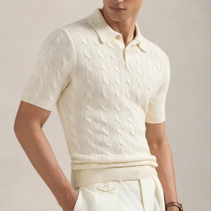 <span class=keywords><strong>Polo</strong></span> de golf classique tricoté sur mesure pour <span class=keywords><strong>homme</strong></span> OEM, <span class=keywords><strong>polo</strong></span> décontracté à manches courtes avec boutons, design crochet, collection printemps-été - Product Image 2
