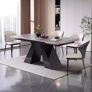 Tavolo da Pranzo Minimalista Moderno in Lastra di Pietra, Semplice ed Estensibile <span class=keywords><strong>per</strong></span> Piccole Case o Appartamenti, Ideale <span class=keywords><strong>per</strong></span> il <span class=keywords><strong>Soggiorno</strong></span> - Product Image 3