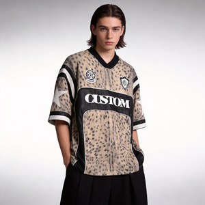 Camiseta <span class=keywords><strong>de</strong></span> Fútbol <span class=keywords><strong>Americano</strong></span> Retro Personalizada para Hombre, Sublimada con Estampado <span class=keywords><strong>de</strong></span> Leopardo, <span class=keywords><strong>de</strong></span> Malla <span class=keywords><strong>de</strong></span> Poliéster, Corte Recto - Product Image 3