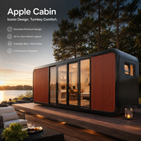 Cabine Apple préfabriquée, capsule spatiale, maison préfabriquée avec 3 puits de lumière, lit pliable dissimulé, bureau et espace de vie