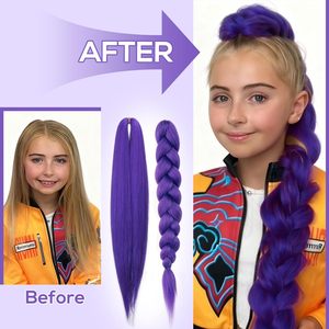 Long violet tressage cheveux pré-étiré synthétique tressage extensions de cheveux pour tresses, scène fête Halloween Costume Cosplay - Product Image 3