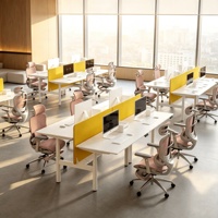 Bureau de travail modulaire électrique pour 6 à 8 personnes, poste de travail commercial réglable en hauteur avec gestion des câbles
