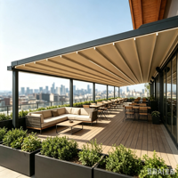 Pérgola Retráctil de Gran Envergadura con Techo de Aluminio para Caminos, Cubierta Exterior Impermeable con Protección UV para Patios de Mansiones de Lujo