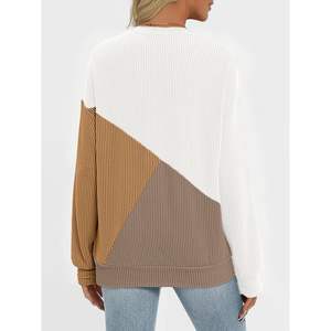 2025 2025 femmes à manches longues col rond haut couleur bloc brodé Logo coupe ample tricoté XL 2XL tailles pour automne printemps - Product Image 4