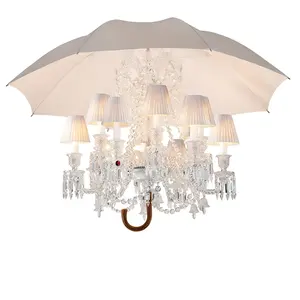 Lampu payung kristal lampu gantung dengan kap lampu gaya italia yang menakjubkan 12 LED ruang tamu Besi ruang makan Modern