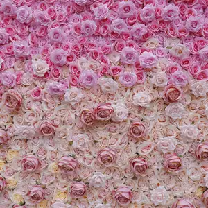 Panel de pared de flores rosas artificiales para decoración de boda, telón de fondo de alta gama, bonito precio