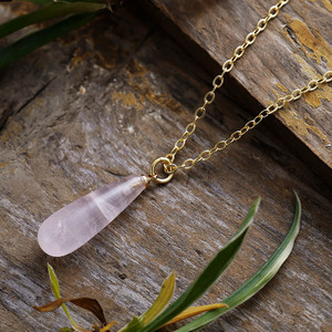 Crystal Teardrop Pendant Necklace 18K Gold Plated Natural Stone Lapis Lazuli Rose Quartz Amazonite <b>Red</b> Stone Unisex Everyday - Product Image 5