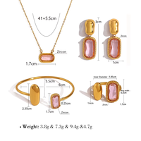 Nouveau Collier Bague Carrée Plaqué Or 18K pour Fille 2026, Zircon Multicolore Incrusté, Perle en Acier Inoxydable Tendance Transfrontalière