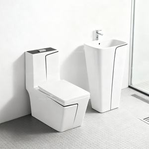 Ensemble <span class=keywords><strong>WC</strong></span> et lavabo carré noir en céramique à double chasse, à poser au sol, pour salle <span class=keywords><strong>de</strong></span> bain - Product Image 2