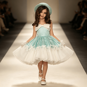 Costume da Principessa per Bambine: Top Senza Spalline con Grande Fiocco, Gonna a Due Strati Plissettata, Mini Fiocco Decorativo, Cappello e Guanti Abbinati per Feste di Compleanno e Tea Party - Product Image 3