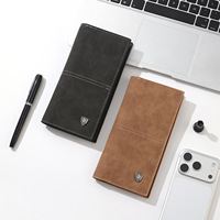 Dompet Pria Panjang Kulit PU Retro Baru, Sederhana dan Tipis dengan Banyak Slot Kartu, Dompet Jas, Tempat Kartu