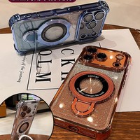 Coque de téléphone scintillante pour iPhone 17 16 15 14 Pro Max, support tendance, antichute et antichoc, étui de protection pour iPhone 18 Pro