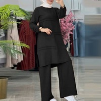 Vêtements islamiques tunique et pantalon musulman grande taille 2 pièces ensemble arabe moyen-orient solide Ramadan à manches longues costume pour femme