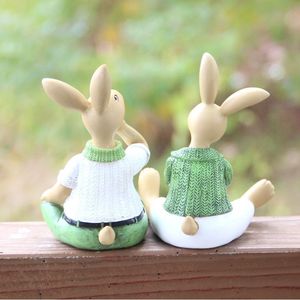 Figura de Conejo Sentado, Artesanía de Resina, Decoración de Jardín al Aire Libre, Adorno de Animal Pintado - Product Image 3