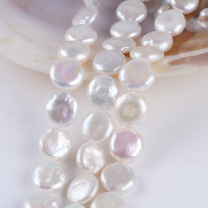 Collier semi-fini en perles d'eau douce naturelles de 14 mm en forme de riz, coloré, bouton plat rond, pour bricolage, couleur blanche - Product Image 5