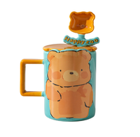 Mug en céramique émaillée à motif géométrique, ours mignon, écologique, de luxe, unisexe, 300-400 ml avec couvercle et cuillère Haoxuan Earth Day