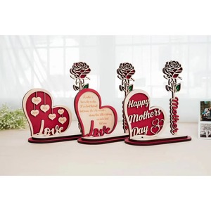 Moederdag Hartvormige Roos Houten Decoraties Desktop Decoraties Mama 'S Geschenken Home Decor - Product Image 1