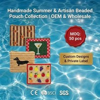Pochette carrée personnalisée en toile perlée avec fermeture éclair, motif Teckel, Martini et fruits, faite à la main, pour maquillage, vente en gros