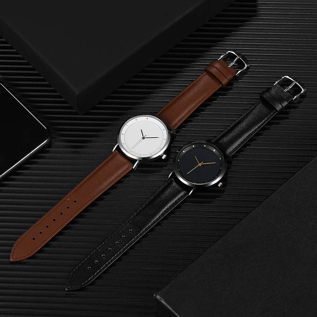 MOQ 50 No Logo Simple Wholesale Men's Leather Quartz Watch Custom Logo Women's Fashion Private Label Watch OEM