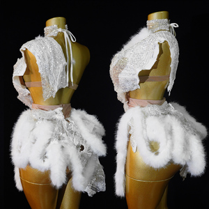 Body da Donna Monospalla in Finta Pelliccia di Visone Bianca Morbida con Paillettes, Lavorazione Artigianale, per Performance sul Palco e <span class=keywords><strong>Cantanti</strong></span> - Ingrosso dal Produttore - Product Image 5