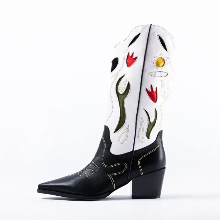 2019 Women's cowboy boots low stacked block heel Western Ladies cowgirl Boot