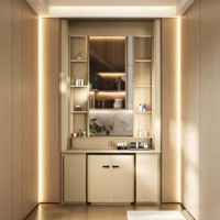 Table de maquillage LED TOPCENT |   Coiffeuse moderne avec tiroirs de rangement, miroir et étagères ouvertes pour chambre à coucher