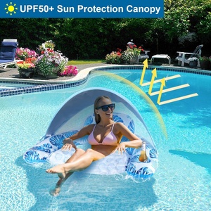 Hot <b>Sale</b> Inflatable Pool Lounger Chair Floats with <b>Canopy</b> Swimming Pool Party Toy Air Mattress High Visibility Swimming Rings - Product Image 5