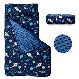 Extra Large Soft Roll-Up <b>Kids</b> Sleeping Bag with Removable <b>Pillow</b> & Minky Blanket for Kindergarten - Product Image 4