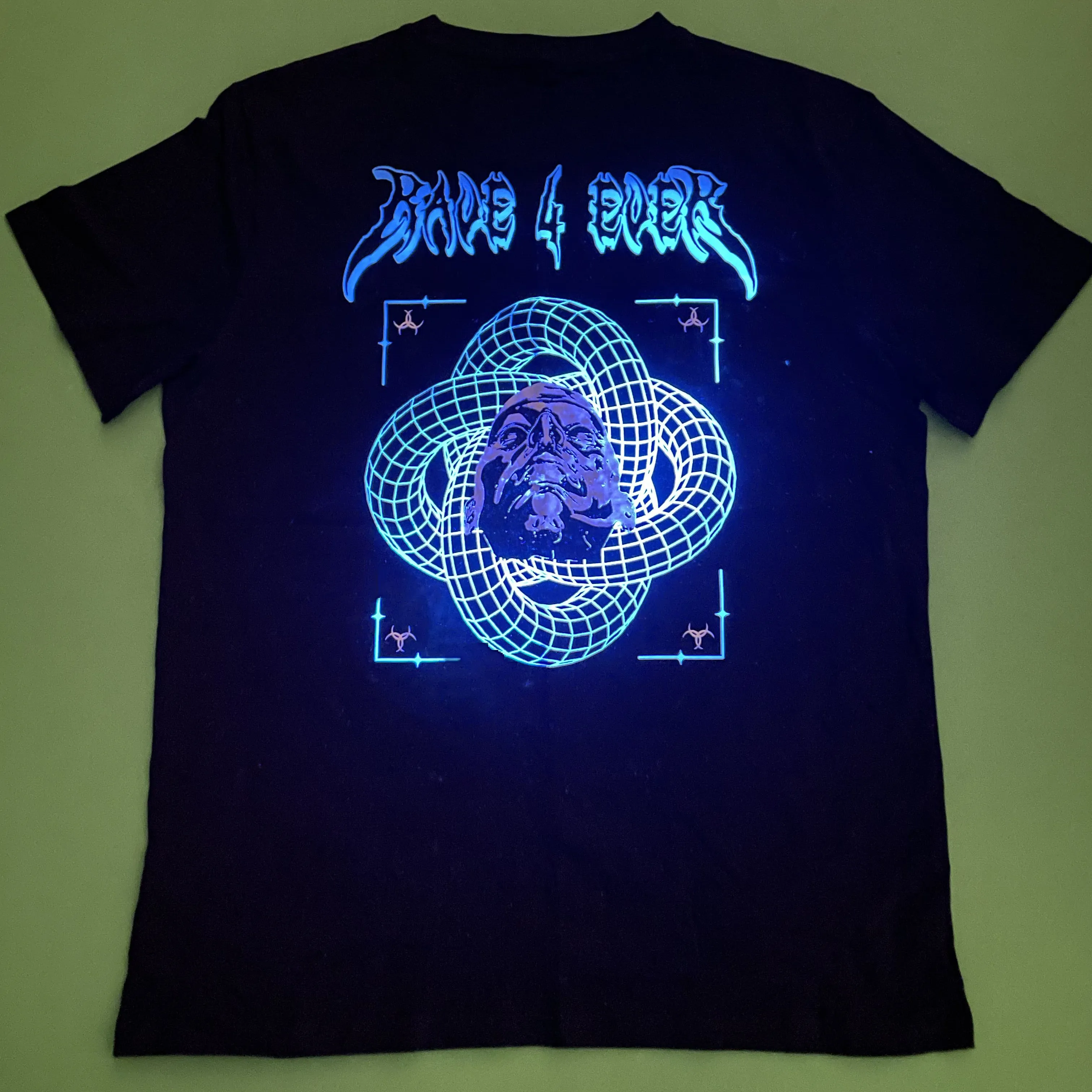 Kaus Hip-Hop Neon UV Reflektif Berpendar Dalam Gelap, Kaus Berpendar Berlogo Kustom, Kaus Berpendar Pendek Berpendar