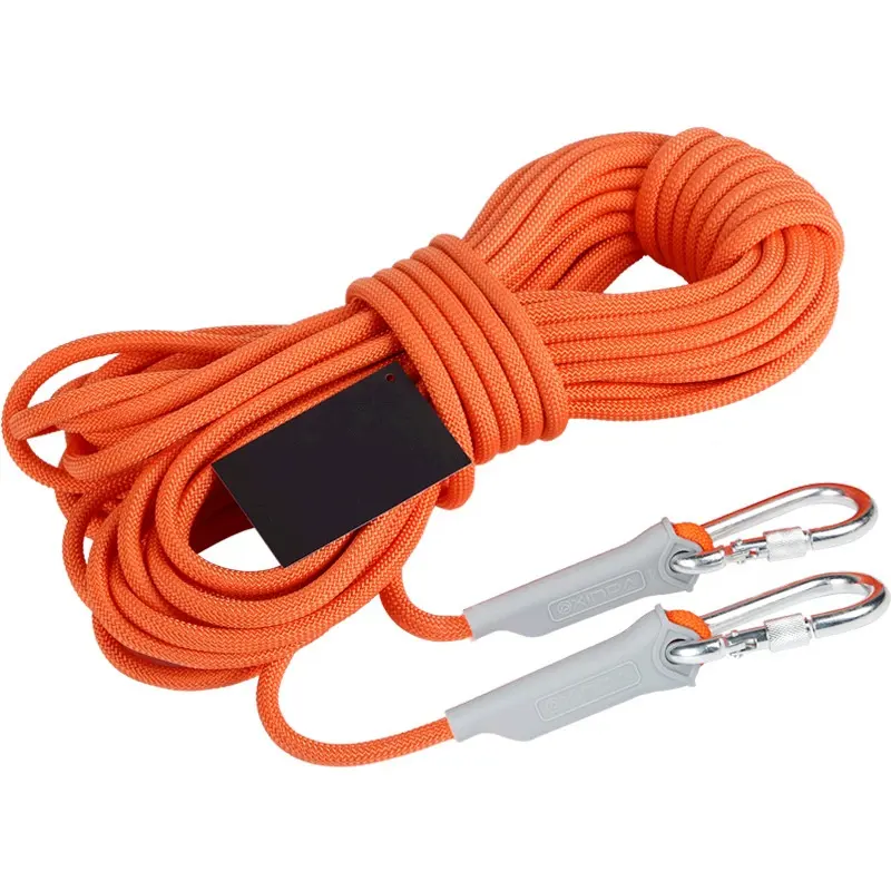 Outdoor 6 8 10 12mm Climbing Safety Rope With 2 Pieces Carabiners