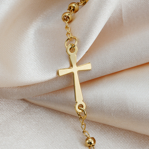 Nuovo <span class=keywords><strong>Bracciale</strong></span> <span class=keywords><strong>Rosario</strong></span> Religioso Cristiano con Ciondolo a Croce e Vergine Maria in Acciaio Inossidabile Placcato Oro - Product Image 4