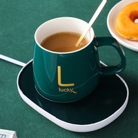 Chauffe-tasse intelligent électrique USB pour bureau et maison, ensemble cadeau, tasse à café en céramique avec design minimaliste, plateau et cuillère