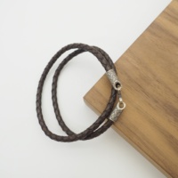 Bracelet en cuir tressé double brun avec fermoir en argent sterling, bijoux populaires pour hommes