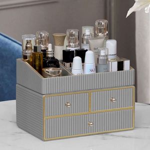 MAVOBO Light Luxury Leather Desktop Exquisite Assembly Double Tier Makeup Cosmetic <b>Storage</b> <b>Box</b> <b>Drawer</b> Organizer - Product Image 5