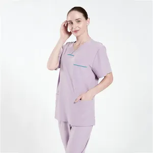 OEM medical clothes uniforme ospedaliera per le donne scrubs medici realizzati in fabbrica tuta da jogging uniforme top vestiti con scollo a v