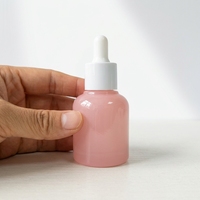 Botol Tetes Kaca Bening Pink 30ml Mewah dengan Pipet Putih Logo Kustom Kosmetik