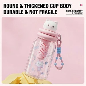 Bouteille d'eau en plastique de 650 ml avec paille et infuseur à thé, mignonne, anti-fuite, pour enfants/écoliers/ecolières - Product Image 6