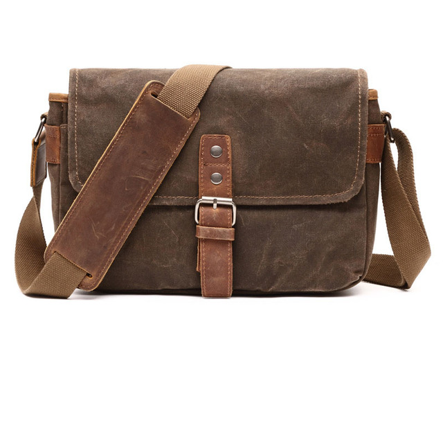 Customized Waxed Canvas Leather Camera Backpack Drawstring Rucksack Shoulder Messenger Bag for Travel Men and Women