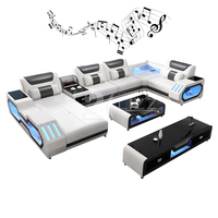 Futuristisches Modulares Multifunktions-Ledersofa mit LED-Beleuchtung, Elektrischer Relaxfunktion, USB und Musikplayer