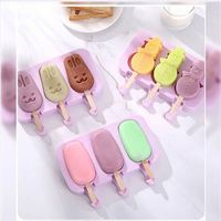 Moule à glaces réutilisable et durable USSE à 3 cavités, forme mignonne, en silicone écologique certifié LFGB, avec couvercle, pour glaces maison
