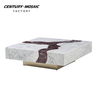 Table basse carrée en marbre personnalisée Centurymosaic, style moderne, beige et rouge, pour salon, vente en gros