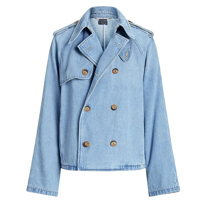 Neuankömmling Custom Comfortable Soft Cotton Fashion Trench Turn Down Kragen Übergroße Denim Blazer Zweireiher Damen jacke