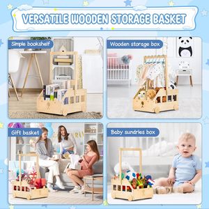 Cesta Portaoggetti in <span class=keywords><strong>Legno</strong></span> per Neonato con Manico Cassa Regalo per Baby Shower Armadietto in <span class=keywords><strong>Legno</strong></span> per Baby Shower - Product Image 4