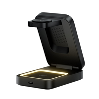 Chargeur sans fil magnétique pliable 3 en 1 15W, station de charge rapide avec lumière LED pour iPhone 16 15 Apple Watch AirPods