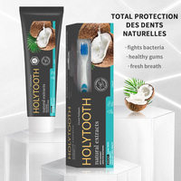Vente en gros personnalisée Holytooth Noix de coco blanchissant menthe fraîche à base de plantes 130g dentifrice avec brosse à dents pour un usage domestique taille normale
