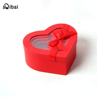 Qibai kotak hadiah jendela terbuka pita berbentuk hati 4 potong kotak bunga PVC kotak ember cinta kemasan bunga untuk Hari Valentine