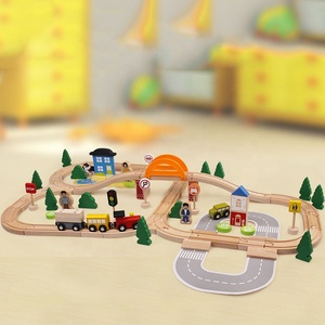 78pcs Treno di Legno Set Per Bambini Per Bambini Divertente Road Crossing Pista 3D Set FAI DA TE Giocattoli Di Legno Per Bambini Stimolazione Giocattoli Auto - Product Image 2